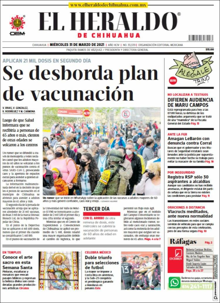 Portada de El Heraldo de Chihuahua (México)