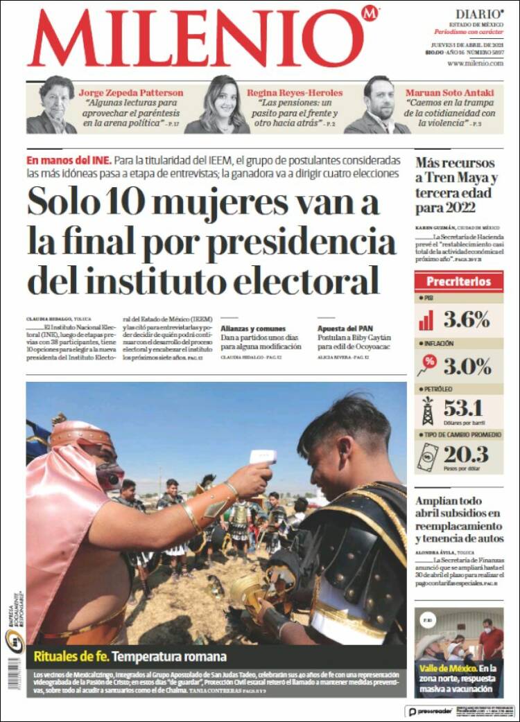 Portada de Milenio - Estado de México (México)