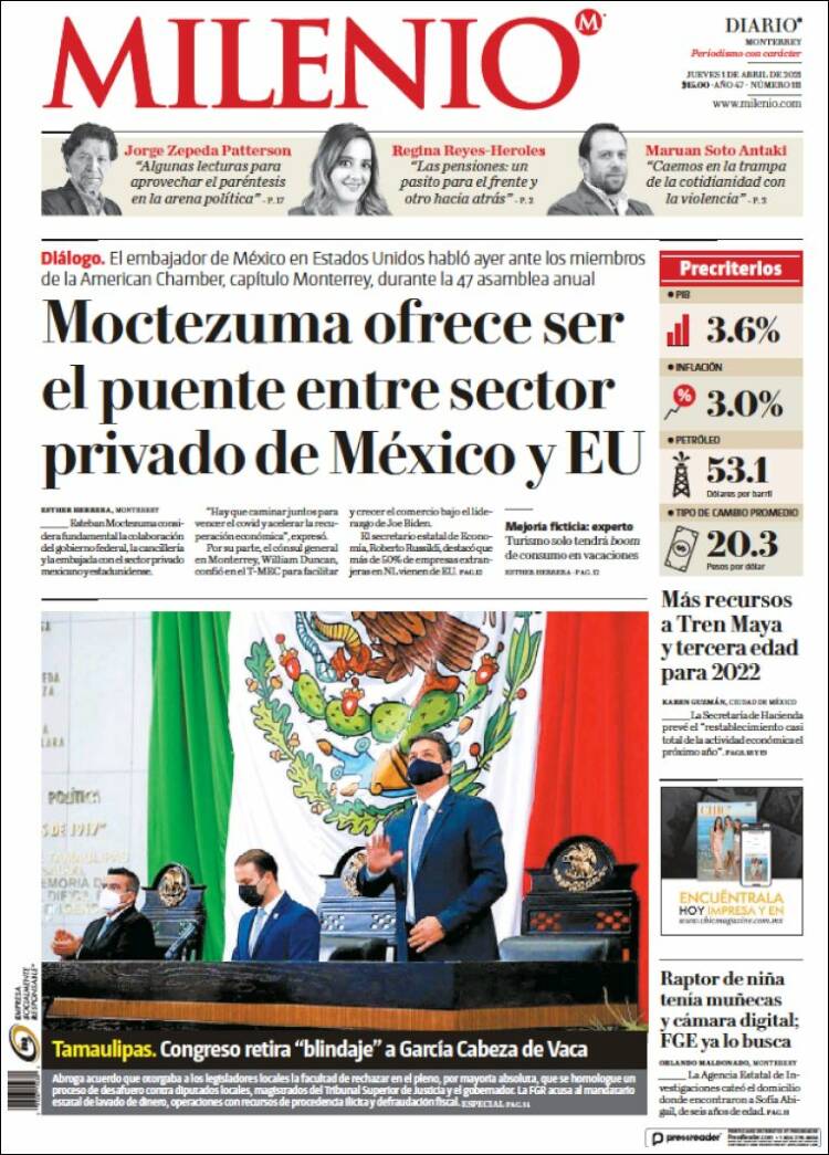 Portada de Milenio de Monterrey (México)