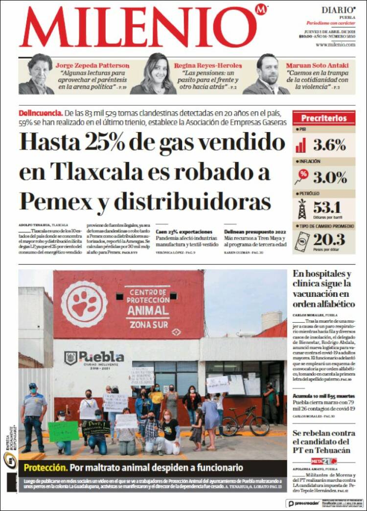 Portada de Milenio de Puebla (México)