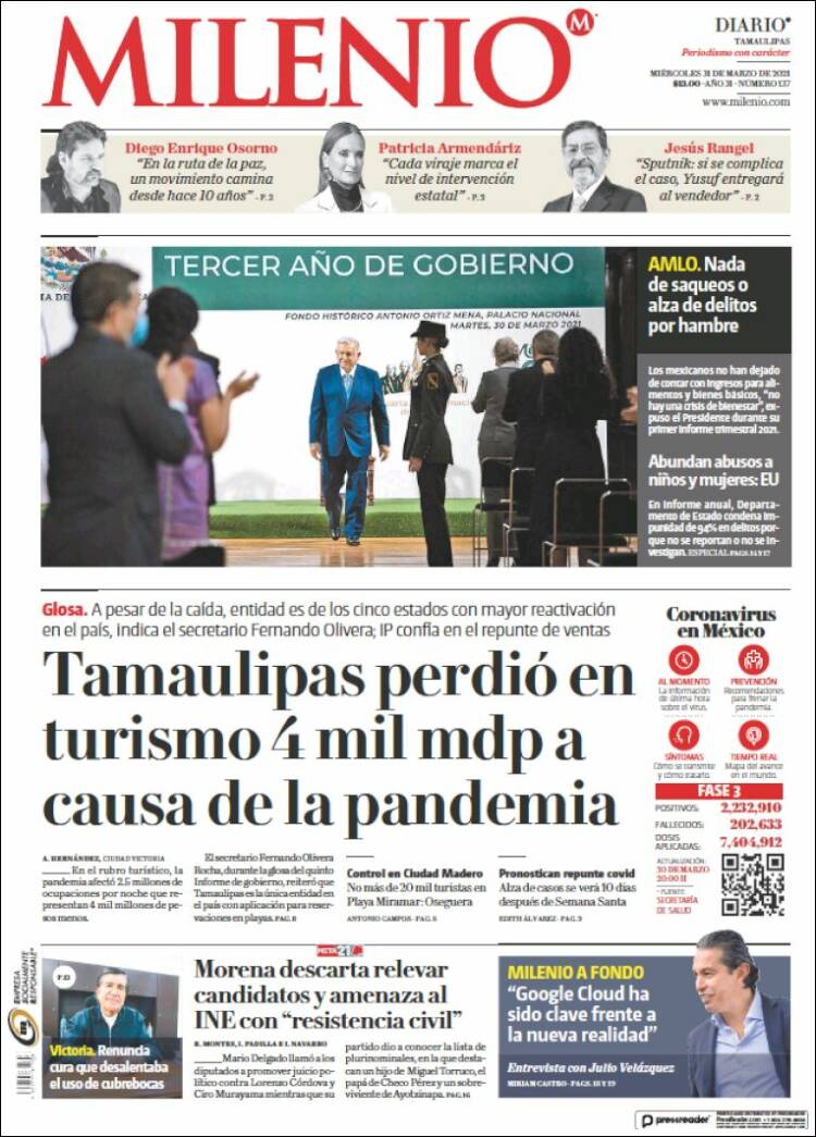 Portada de Milenio - Tamaulipas (México)