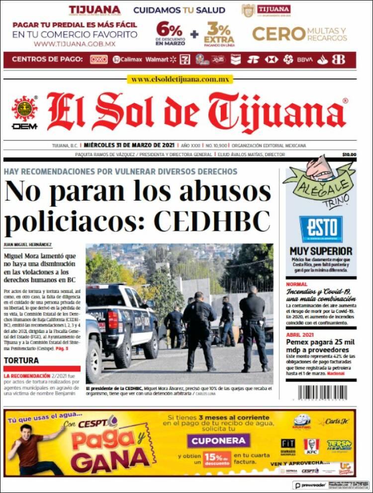 Portada de El Sol de Tijuana (México)