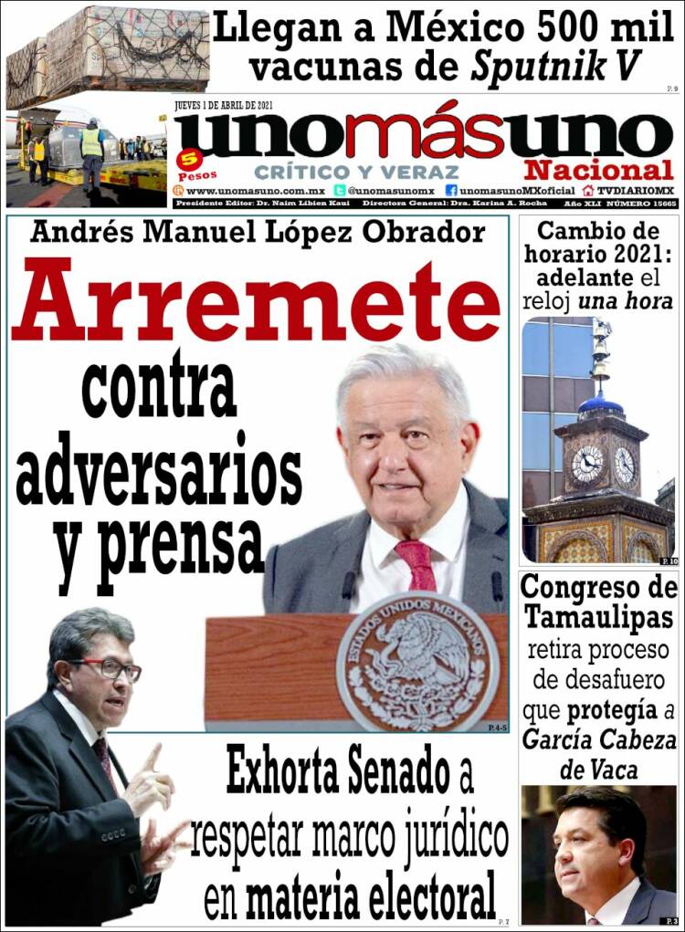 Portada de unomásuno (México)