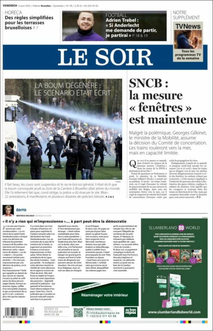 Portada de Le Soir (B&eacute;lgica)