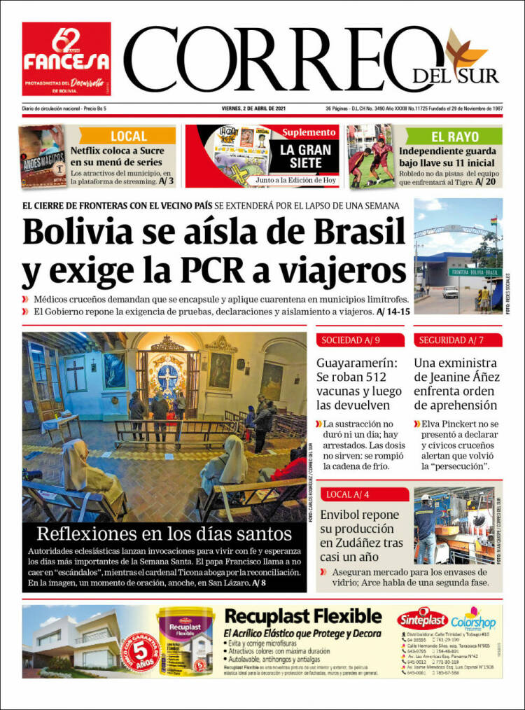 Portada de Correo Sur (Bolivia)