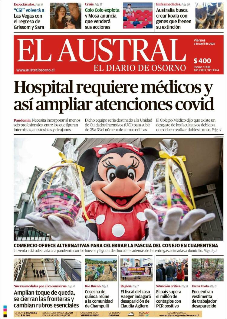 Portada de El Austral de Osorno (Chile)