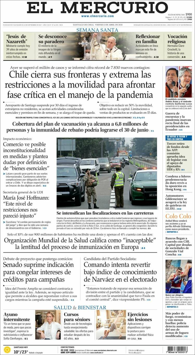 Portada de El Mercurio (Chile)