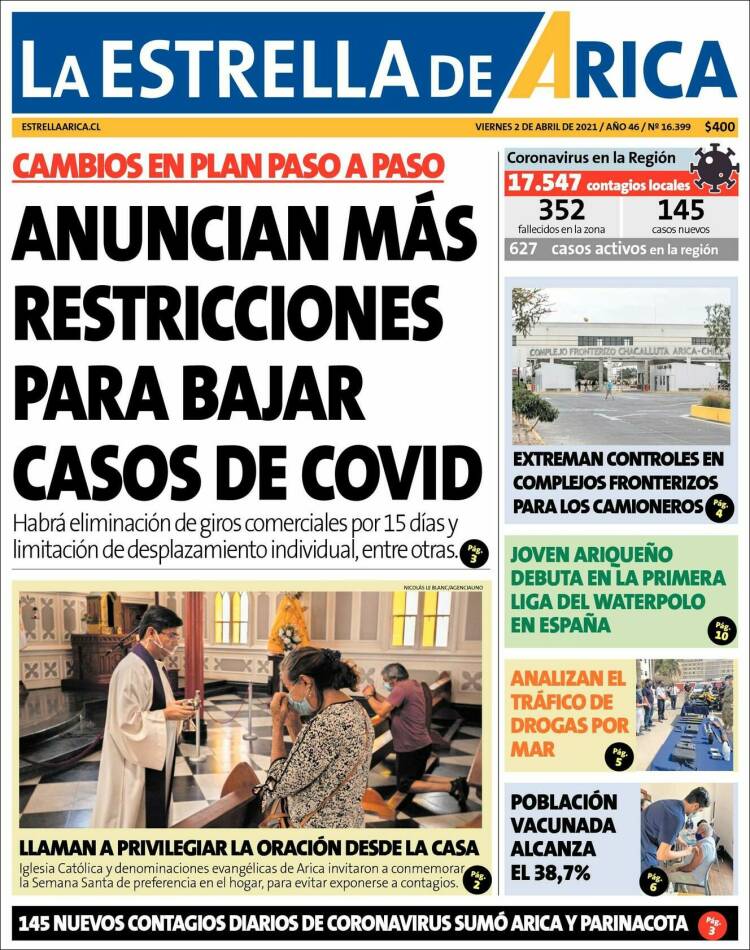 Portada de La Estrella de Arica (Chile)