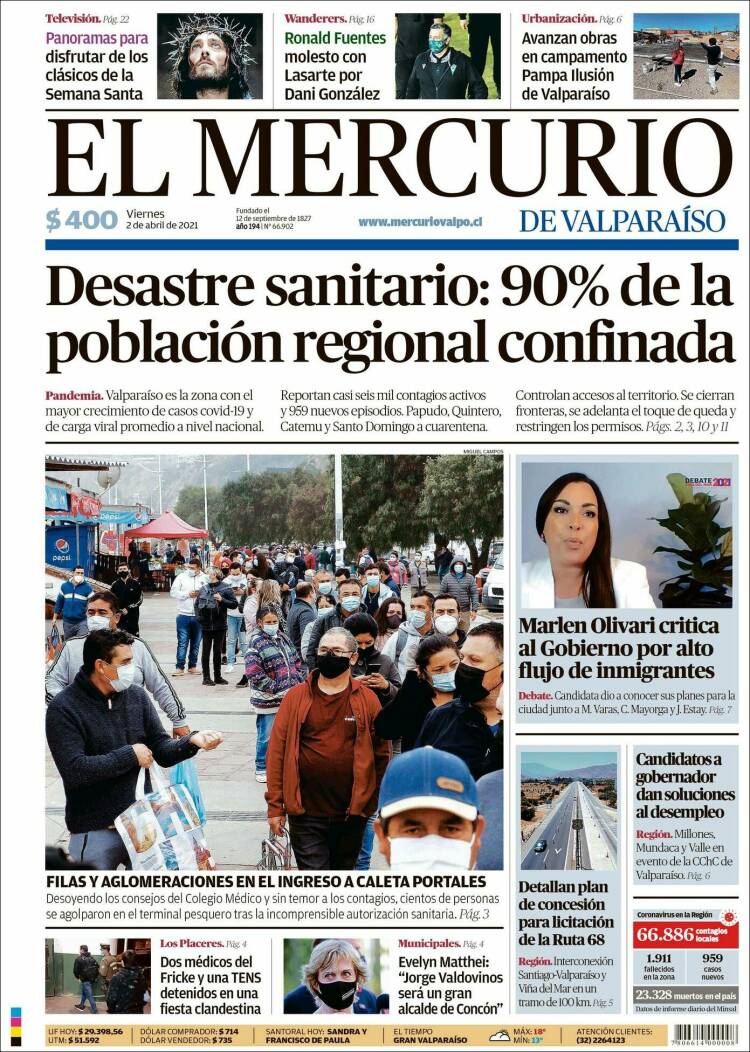 Portada de Mercurio de Valparaiso (Chile)