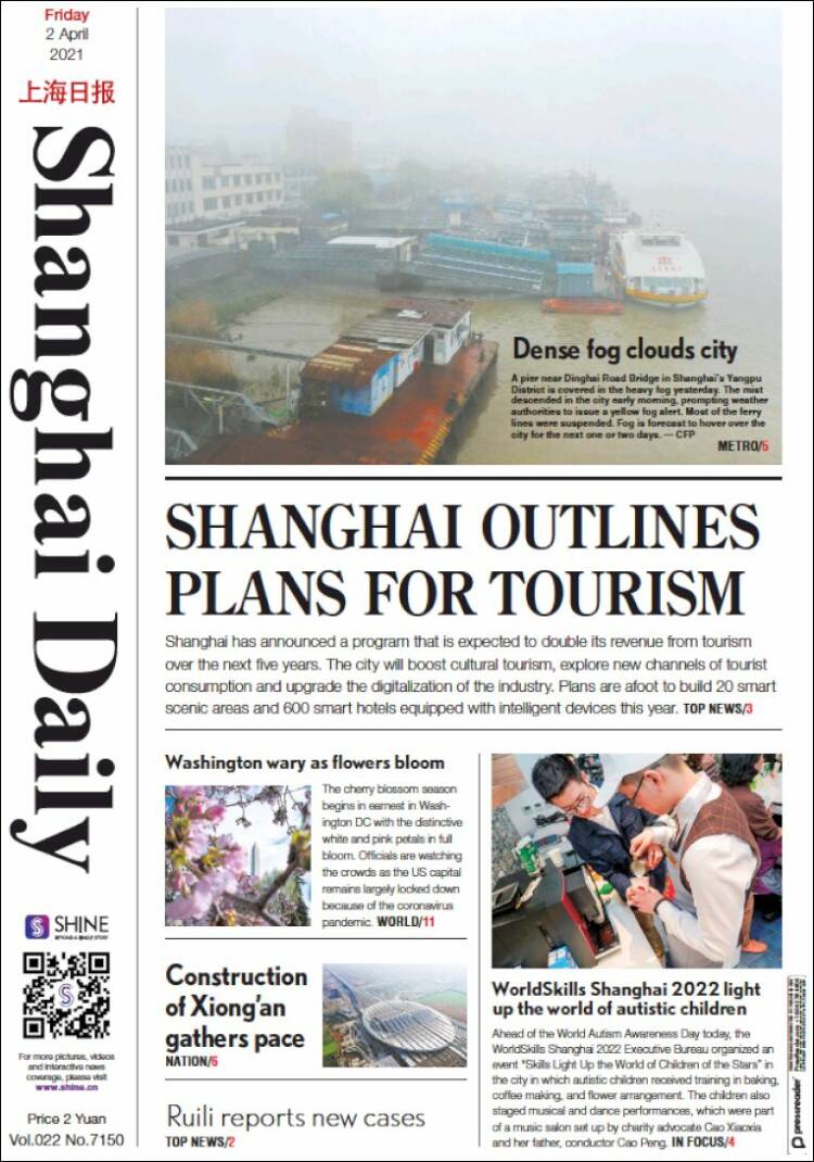 Portada de Shanghai Daily (China)