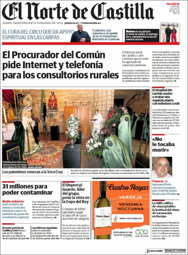 Portada de Norte de Castilla - Palencia (España)
