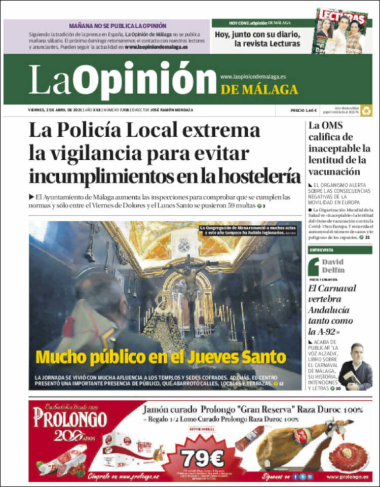 Portada de La Opinión de Málaga (España)