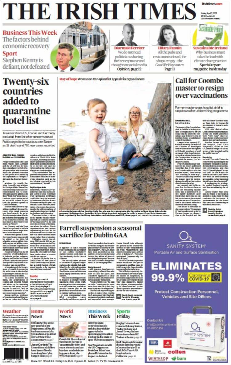 Portada de Irish Times (Irlanda)