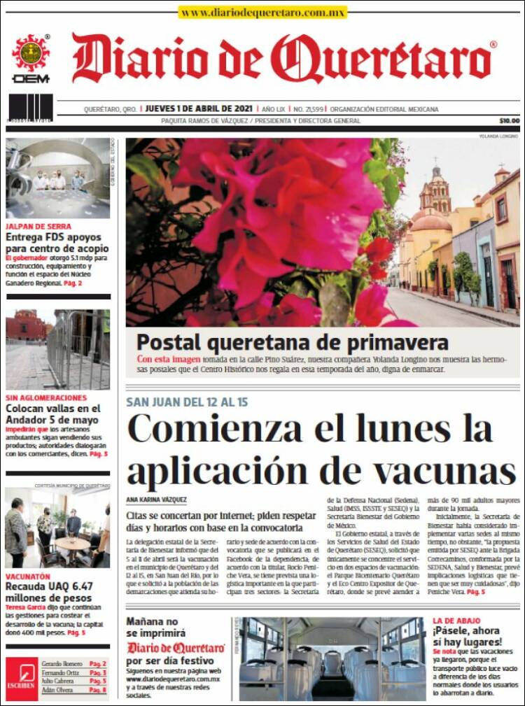 Portada de Diario de Querétaro (México)