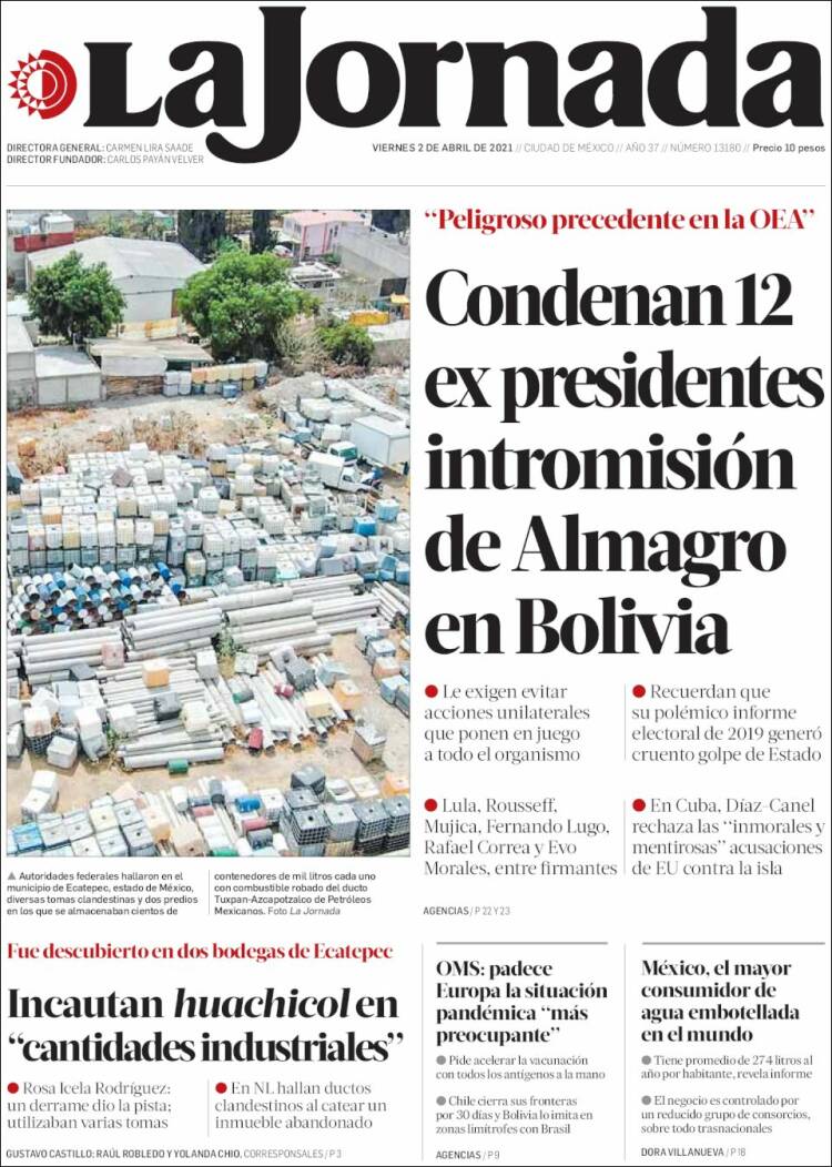 Portada de La Jornada (México)