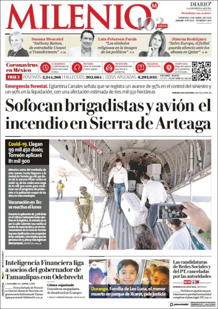 Portada de Milenio - Laguna (México)