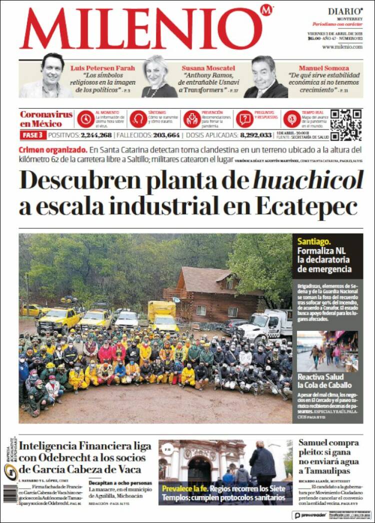 Portada de Milenio de Monterrey (México)