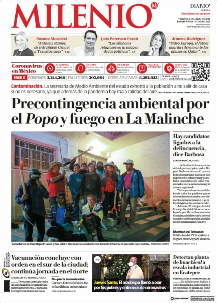 Portada de Milenio de Puebla (México)