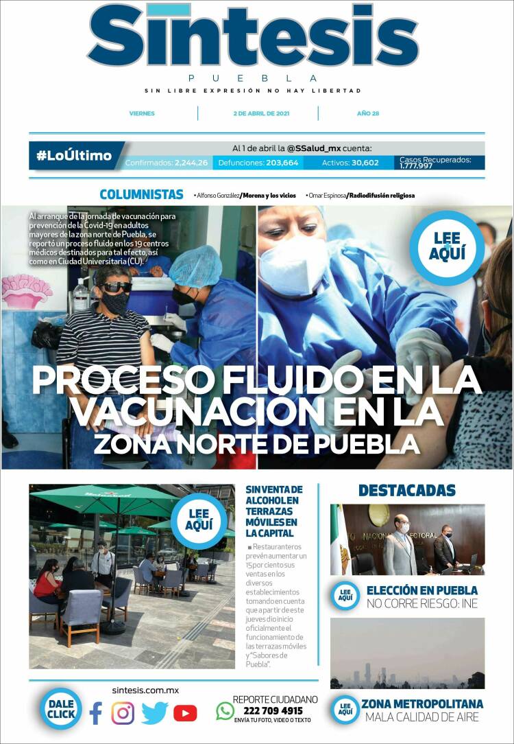 Portada de Síntesis - Puebla (México)