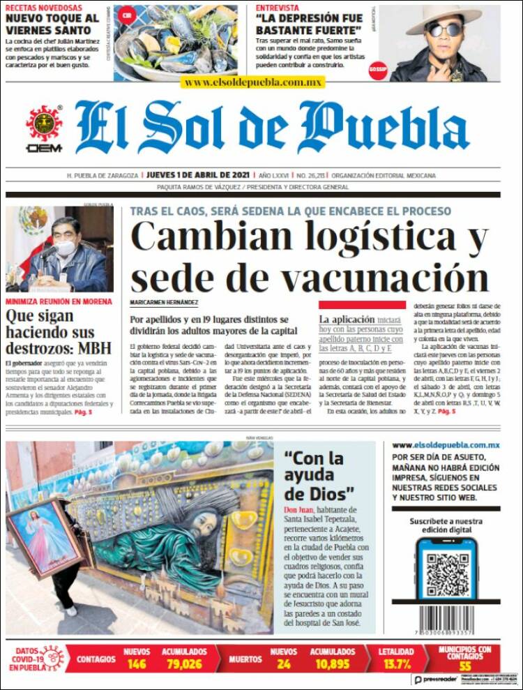 Portada de El Sol de Puebla (México)