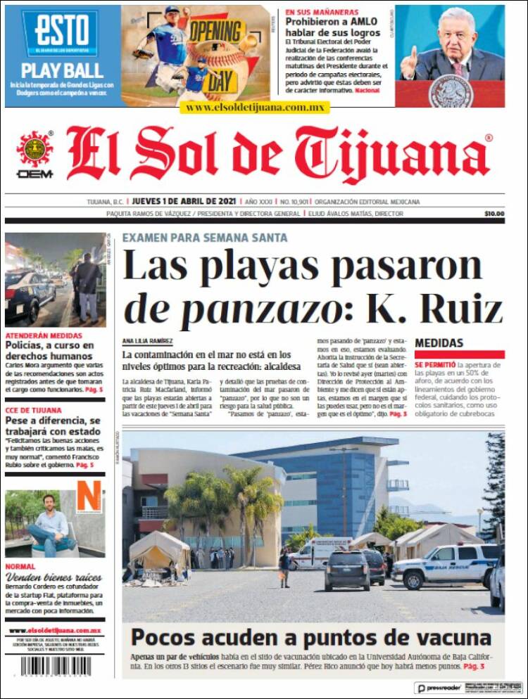 Portada de El Sol de Tijuana (México)