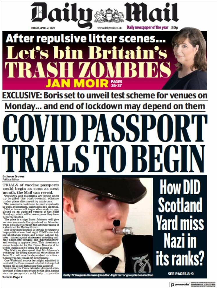 Portada de Daily Mail (Reino Unido)