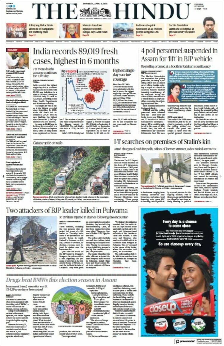 Portada de The Hindu (India)