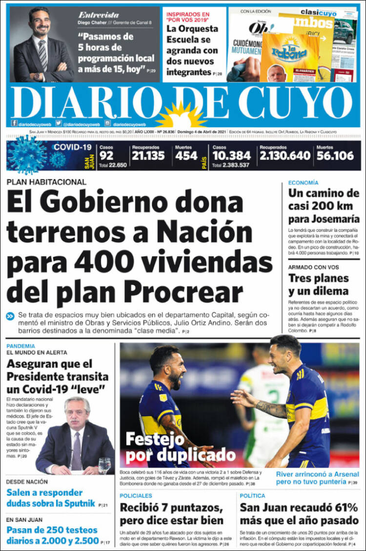 Portada de Diario de Cuyo (Argentina)