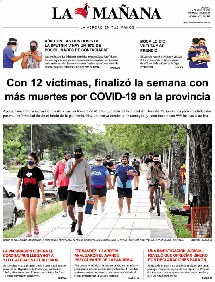 Portada de Diario La Mañana (Argentina)