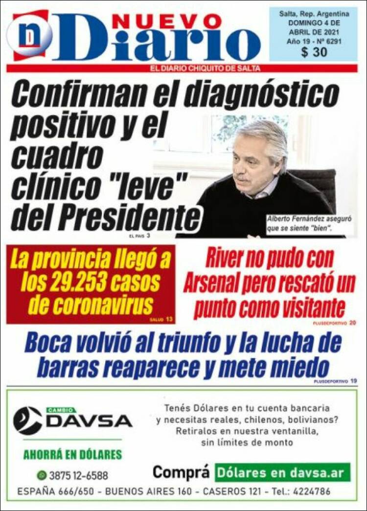 Portada de Nuevo Diario de Salta (Argentina)