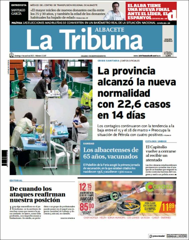 Portada de La Tribuna de Albacete (España)