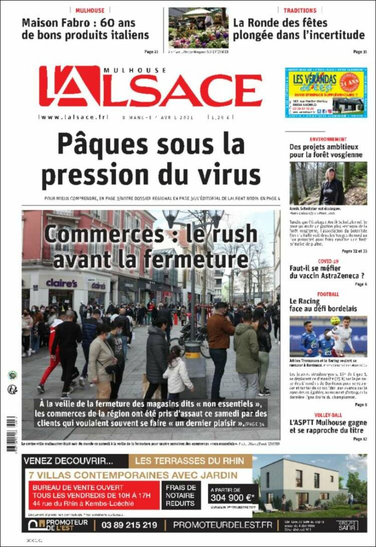 Portada de Journal L'Alsace (Francia)