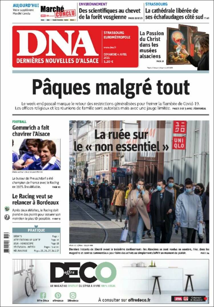 Portada de Les Dernières Nouvelles d'Alsace (Francia)