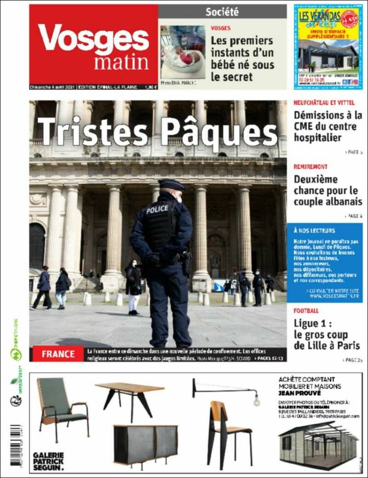Portada de Vosges Matin (Francia)