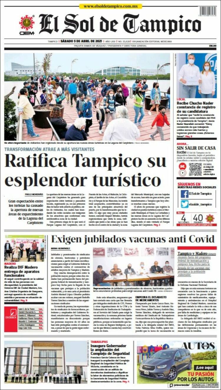 Portada de El Sol de Tampico (México)