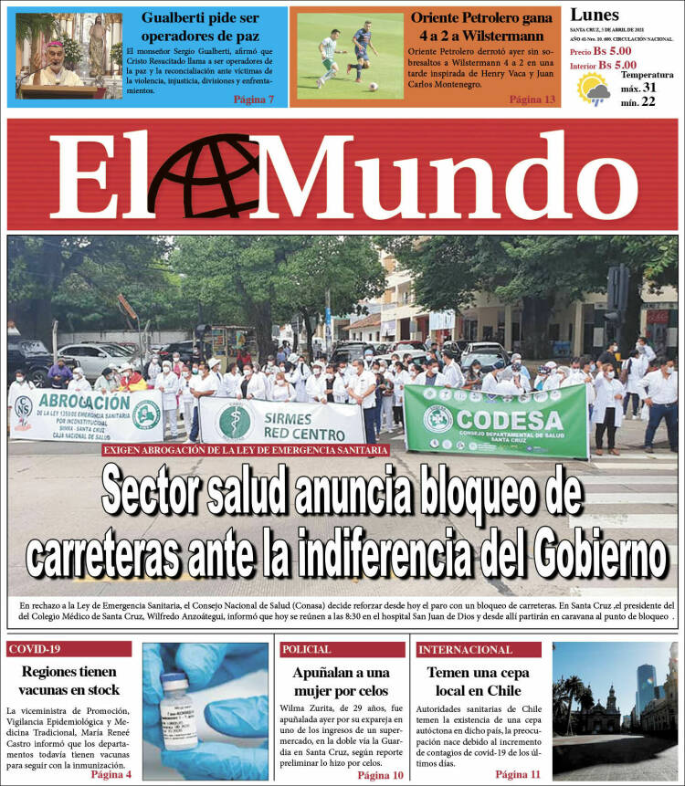 Portada de El Mundo (Bolivia)