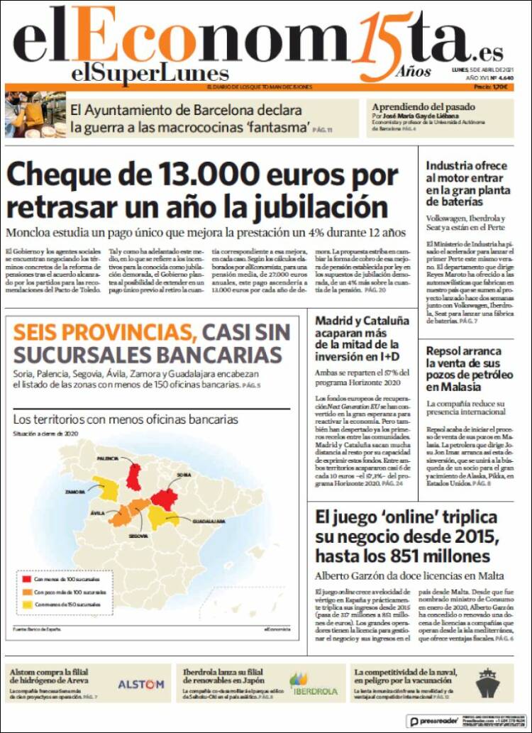 Portada de El Economista (España)