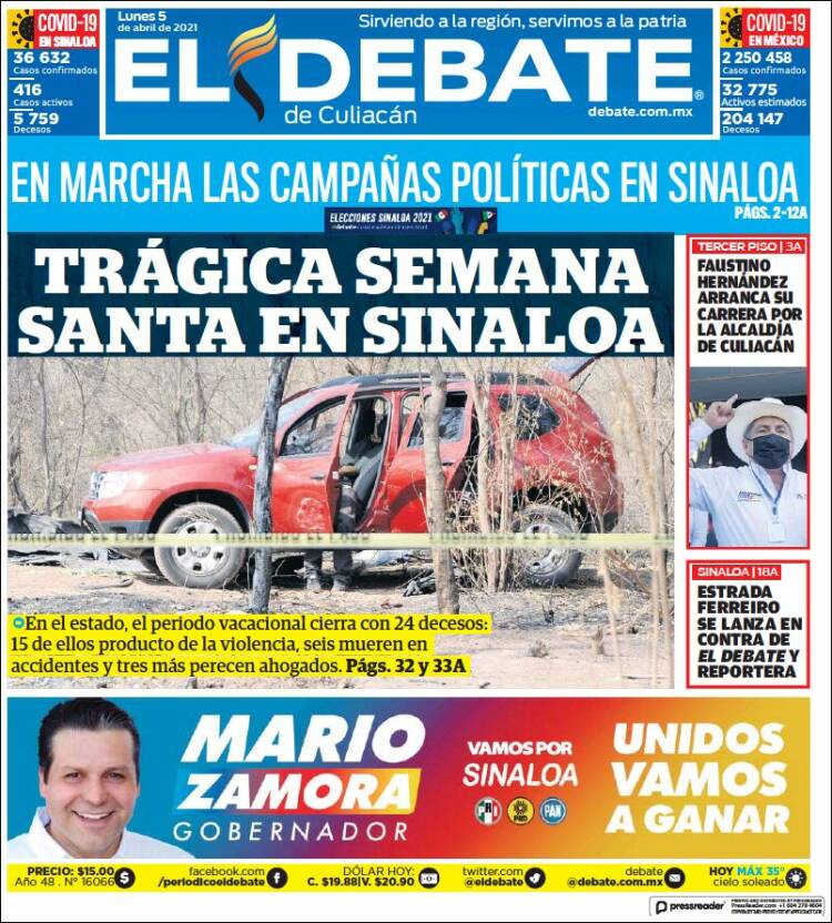 Portada de El Debate de Culiacán (México)