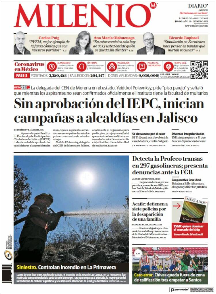 Portada de Milenio - Jalisco (México)