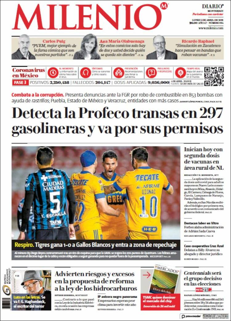 Portada de Milenio de Monterrey (México)