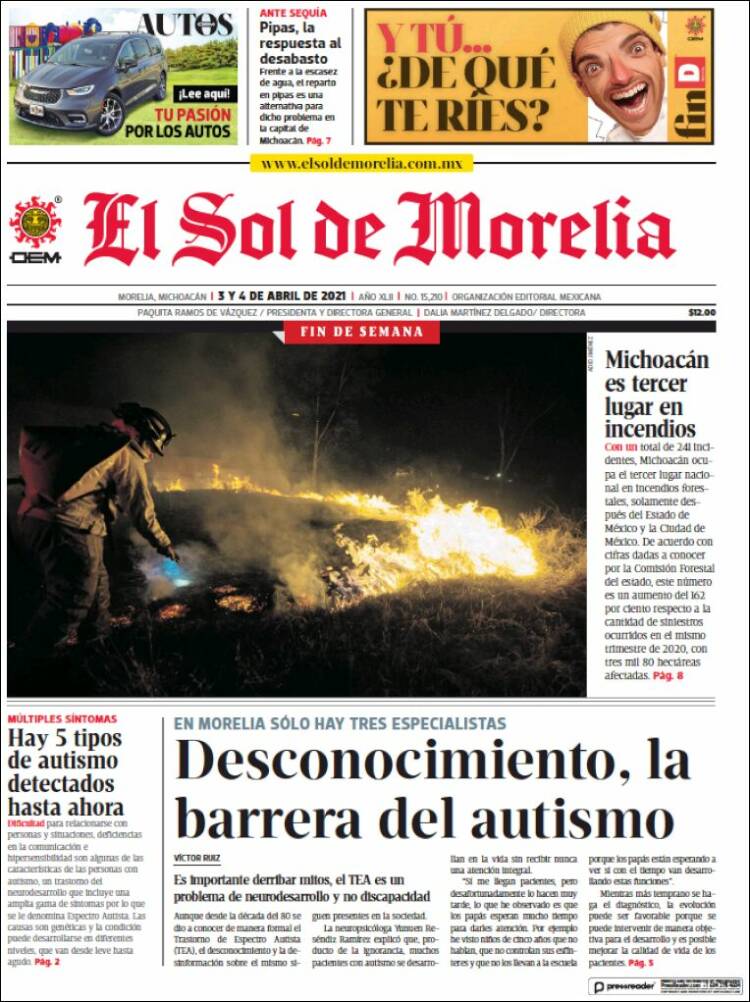 Portada de El Sol de Morelia (México)