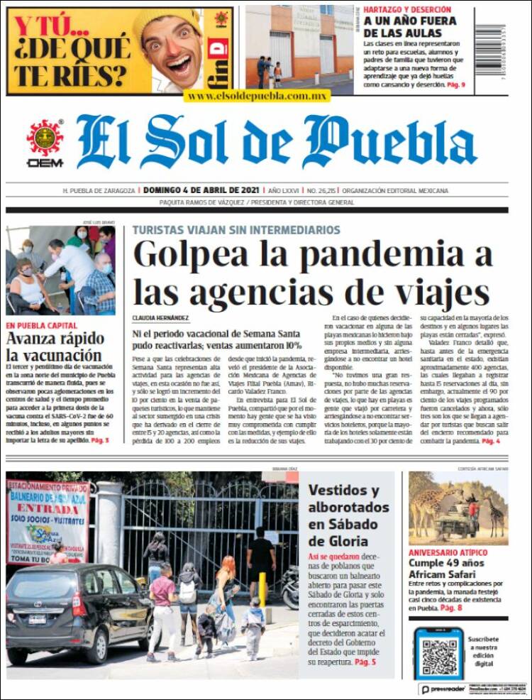 Portada de El Sol de Puebla (México)