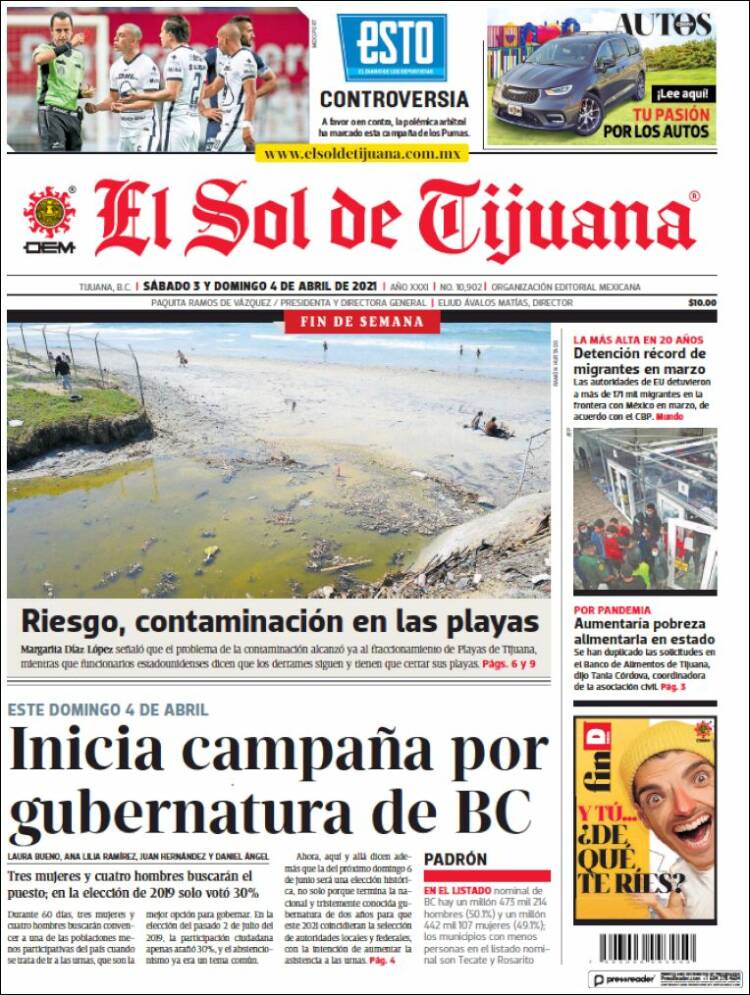 Portada de El Sol de Tijuana (México)