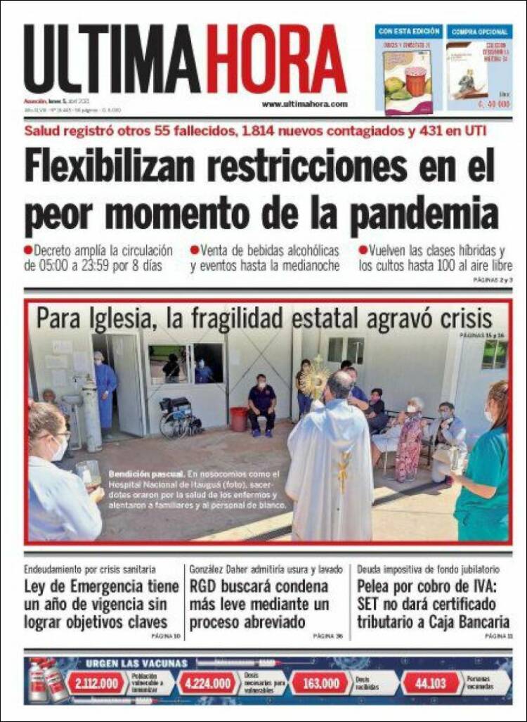 Portada de Última Hora (Paraguay)