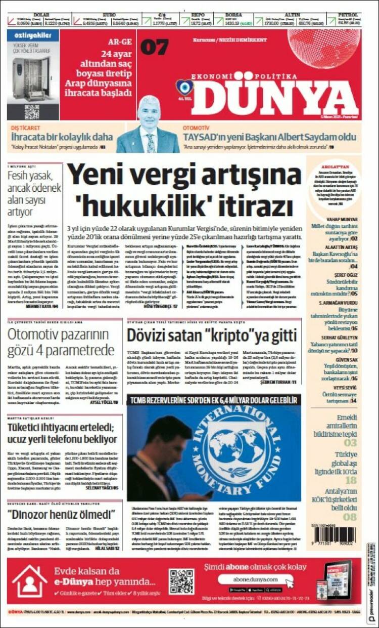 Portada de Dünya (Turquía)