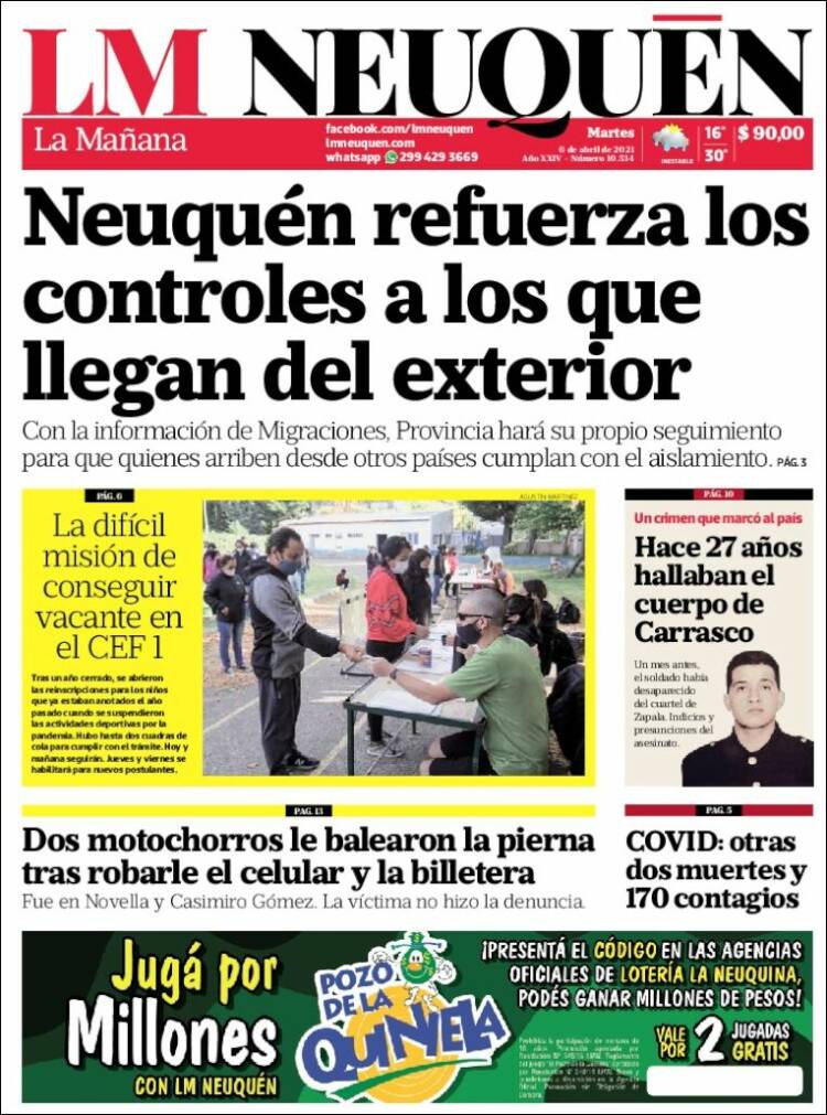 Portada de La Mañanade Neuquén (Argentina)