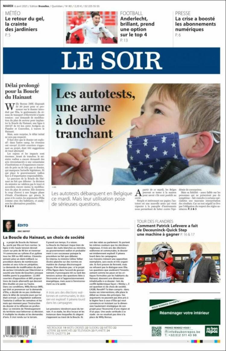 Portada de Le Soir (B&eacute;lgica)