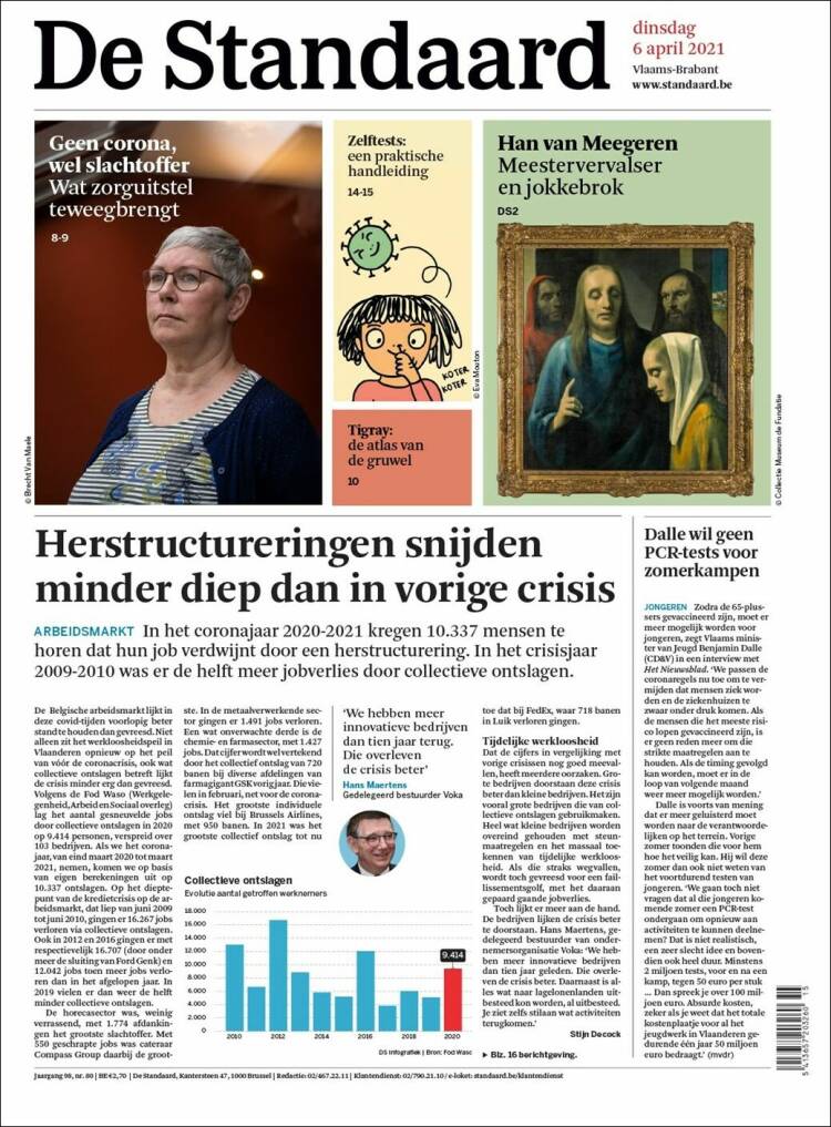Portada de De Standaard (B&eacute;lgica)