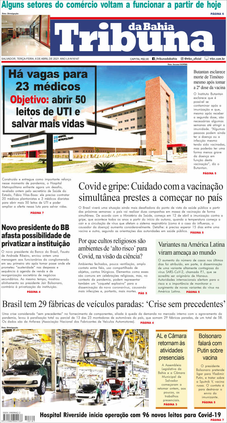 Portada de Tribuna da Bahia (Brasil)