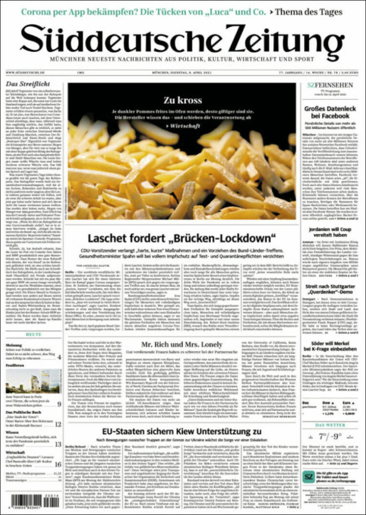 Portada de Sueddeutsche (Alemania)